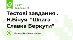  Тестові завдання . Н.Бічуя  "Шпага Славка Беркути"