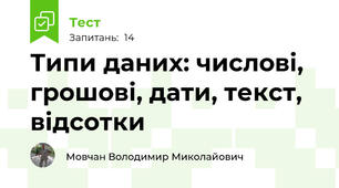 Типи даних: числові, грошові, дати, текст, відсотки