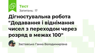 Дігностувальна робота "Додавання і віднімання чисел з переходом через розряд в межах 100"