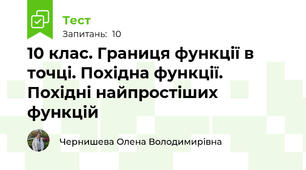 10 клас. Границя функції в точці. Похідна функції. Похідні найпростіших функцій