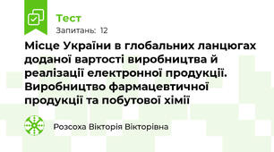  Місце України в глобальних ланцюгах доданої вартості виробництва й реалізації електронної продукції. Виробництво фармацевтичної продукції та побутової хімії