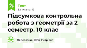 Підсумкова контрольна робота з геометрії за 2 семестр. 10 клас
