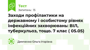 Заходи профілактики на державному і особистому рівнях інфекційних захворювань: ВІЛ, туберкульоз, тощо. 7 клас ( 05.05) 