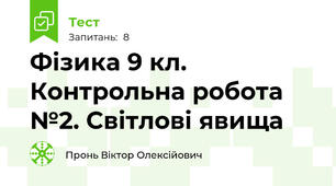 Фізика 9 кл. Контрольна робота №2. Світлові явища