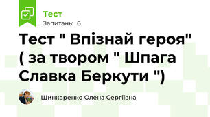 Тест " Впізнай героя" ( за твором " Шпага Славка Беркути ")
