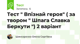 Тест " Впізнай героя" ( за твором " Шпага Славка Беркути ") 2 варіант 