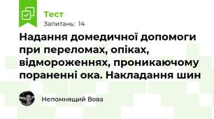 Надання домедичної допомоги при переломах, опіках, відмороженнях, проникаючому пораненні ока. Накладання шин