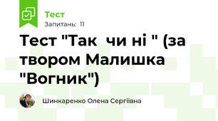 Тест "Так  чи ні " (за твором Малишка "Вогник")
