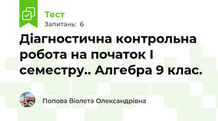 Діагностична контрольна робота на початок І семестру.. Алгебра 9 клас.