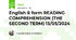 English 8 form READING COMPREHENSION (THE SECOND TERM) 13/05/2024