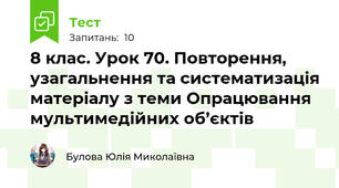 8 клас. Урок 70. Повторення, узагальнення та систематизація матеріалу з теми Опрацювання мультимедійних об’єктів