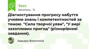 Діагностування прогресу набуття учнями знань і компетентностей за темою  "Сила творчої уяви", "У вирі захопливих пригод" (різнорівневі завдання).
