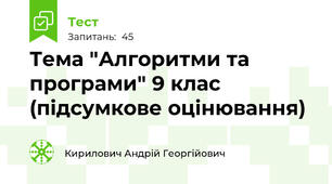 Тема "Алгоритми та програми" 9 клас (підсумкове оцінювання)