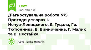 Діагностувальна робота №5 Пригоди у творах І. Нечуя-Левицького, Є. Гуцала, Гр. Тютюнника, В. Винниченка, Г. Малик та В. Нестайка