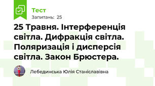25 Травня. Інтерференція світла. Дифракція світла. Поляризація і дисперсія світла. Закон Брюстера.