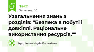 Узагальнення знань з розділів: "Безпека в побуті і довкіллі. Раціональне використання ресурсів.""