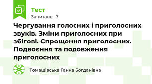  Чергування голосних і приголосних звуків. Зміни приголосних при збігові. Спрощення приголосних. Подвоєння та подовження приголосних