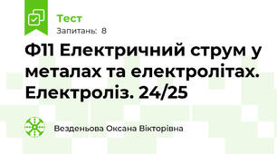 Ф11 Електричний струм у металах та електролітах. Електроліз. 24/25