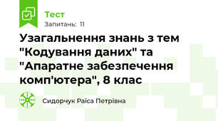 Узагальнення знань з тем "Кодування даних" та "Апаратне забезпечення комп'ютера", 8 клас