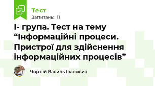І- група. Тест на тему “Інформаційні процеси. Пристрої для здійснення інформаційних процесів” 
