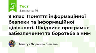 9 клас  Поняття інформаційної безпеки та інформаційної цілісності. Шкідливе програмне забезпечення та боротьба з ним