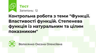 Контрольна робота з теми "Функції. Властивості функцій. Степенева функція із натуральним та цілим показником"