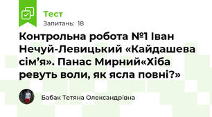 Контрольна робота №1 Іван Нечуй-Левицький «Кайдашева сім’я». Панас Мирний«Хіба ревуть воли, як ясла повні?»