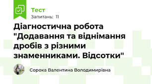 Діагностична робота "Додавання та віднімання дробів з різними знаменниками. Відсотки"