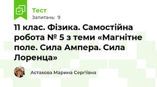 11 клас. Фізика. Самостійна робота № 5 з теми «Магнітне поле. Сила Ампера. Сила Лоренца»