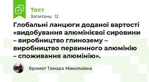 Глобальні ланцюги доданої вартості «видобування алюмінієвої сировини – виробництво глинозему – виробництво первинного алюмінію – споживання алюмінію». 