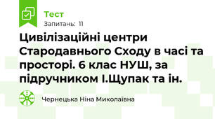Цивілізаційні центри Стародавнього Сходу в часі та просторі. 6 клас НУШ, за підручником І.Щупак та ін.