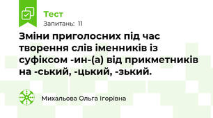 Зміни приголосних під час творення слів іменників із суфіксом -ин-(а) від прикметників на -ський, -цький, -зький.