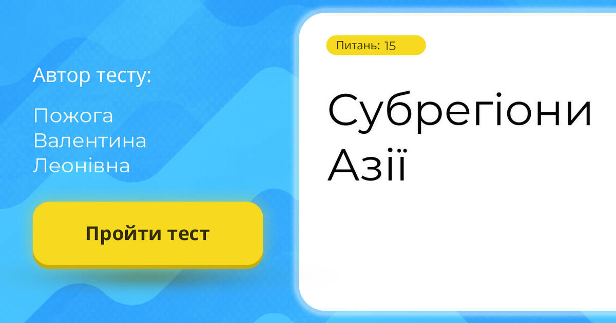 Субрегіони Азії | Тест на 15 запитань. Географія