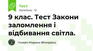9 клас. Тест Закони заломлення і відбивання світла.