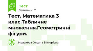Тест. Математика 3 клас.Табличне множення.Геометричні фігури.