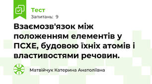 Взаємозв'язок між положенням елементів у ПСХЕ, будовою їхніх атомів і властивостями речовин.
