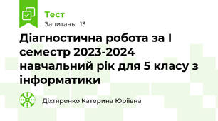 Діагностична робота за І семестр 2023-2024 навчальний рік для 5 класу з інформатики
