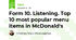  Form 10. Listening. Top 10 most popular menu items in McDonald's