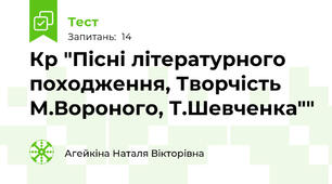 Кр "Пісні літературного походження, Творчість М.Вороного, Т.Шевченка""