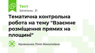 Тематична контрольна робота на тему "Взаємне розміщення прямих на площині"