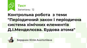 Контрольна робота  з теми "Періодичний закон і періодична система хімічних елементів Д.І.Менделєєва. Будова атома"