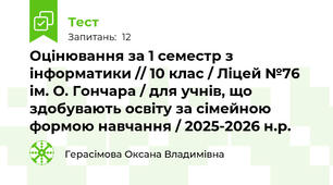 Оцінювання за 1 семестр з інформатики // 10 клас / Ліцей №76 ім. О. Гончара / для учнів, що здобувають освіту за сімейною формою навчання / 2025-2026 н.р.