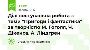 Діагностувальна робота з теми "Пригоди і фантастика" за творчістю М. Гоголя, Ч. Дікенса, А. Ліндгрен