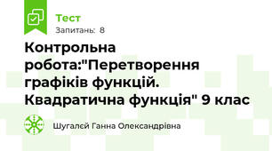 Контрольна робота:"Перетворення графіків функцій. Квадратична функція" 9 клас
