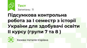 Підсумкова контрольна робота за І семестр з історії України для здобувачі освіти ІІ курсу (групи 7 та 8 )