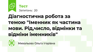 Діагностична робота за темою "Іменник як частина мови. Рід,число, відмінки та відміни іменників"