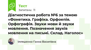 Діагностична робота №6 за темою «Фонетика. Графіка. Орфоепія. Орфографія. Звуки мови й звуки мовлення. Позначення звуків мовлення на письмі. Склад. Наголос» 