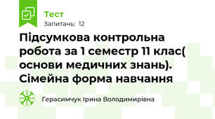 Підсумкова контрольна робота за 1 семестр 11 клас( основи медичних знань). Сімейна форма навчання