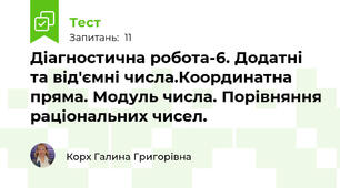 Діагностична робота-6. Додатні та від'ємні числа.Координатна пряма. Модуль числа. Порівняння раціональних чисел.