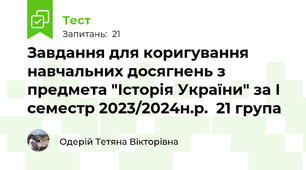 Завдання для коригування навчальних досягнень з предмета "Історія України" за І семестр 2023/2024н.р.  21 група